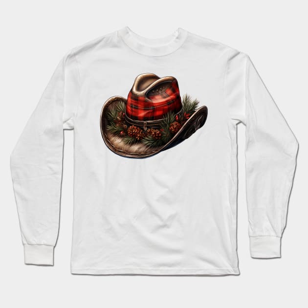 Watercolor Western Christmas Hat Long Sleeve T-Shirt by Chromatic Fusion Studio